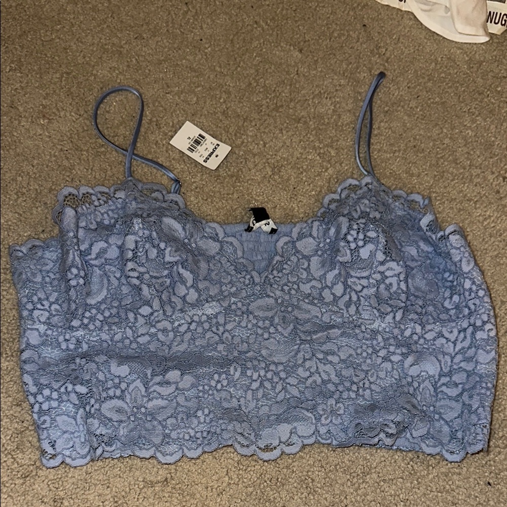Express Blue Lace Crop Top
